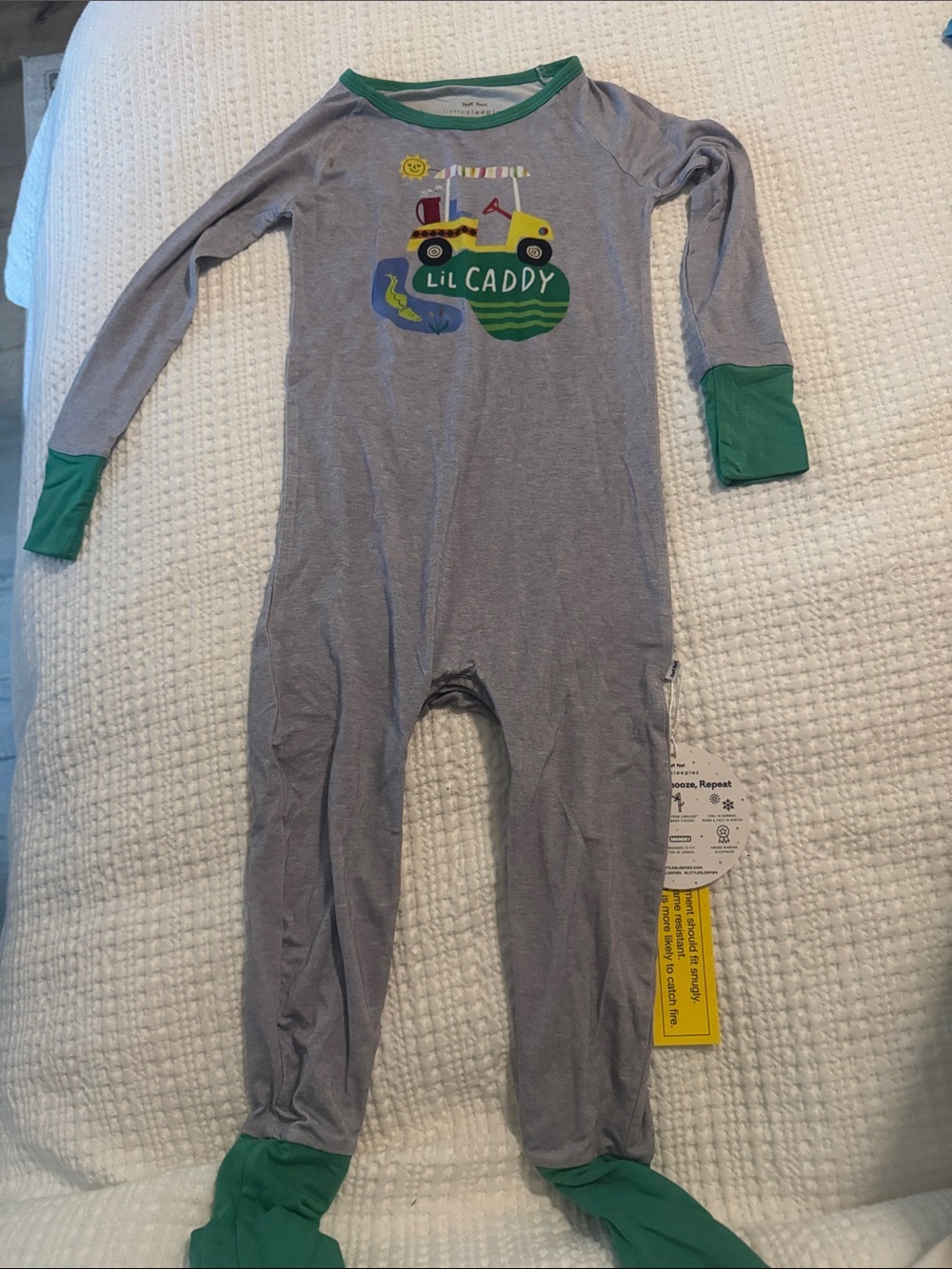 Lil Caddy Grey and Green Kids One-Piece Pajamas